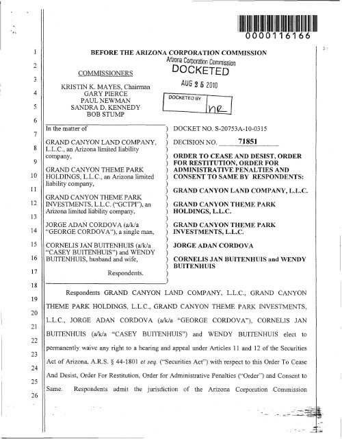 DOCKETED - Arizona Corporation Commission