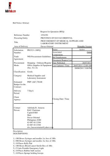 Bid Notice Abstract Request for Quotation (RFQ ... - Hellotrade