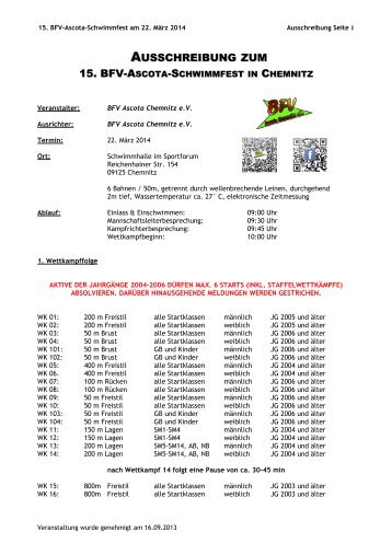 AUSSCHREIBUNG ZUM - BFV Ascota Chemnitz e.V.