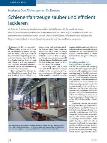 Modernes Oberflächenzentrum für Siemens - SLF ...