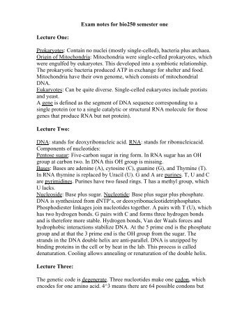 BIO250Y DNA Replication and Gene Expression