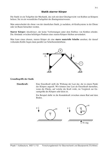 Statik starrer Körper Die Statik ist ein Teilgebiet der ... - TU Wien