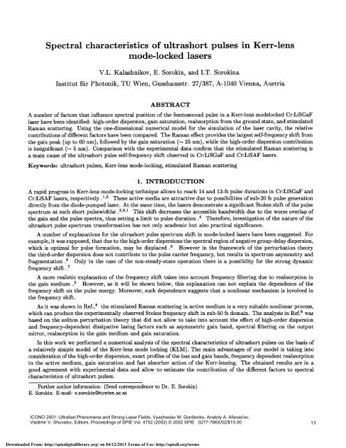 Spectral characteristics of ultrashort pulses in Kerr-lens - TU Wien