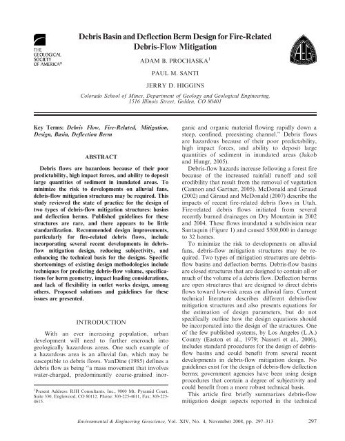 Debris Basin and Deflection Berm Design for Fire-Related Debris ...