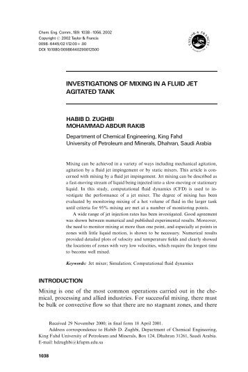 INVESTIGATIONS OF MIXING IN A FLUID JET AGITATED TANK