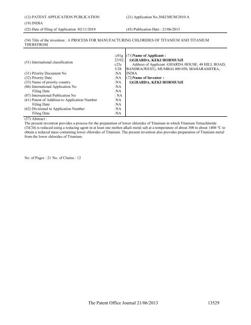 Part-I - Controller General of Patents Designs and Trademarks