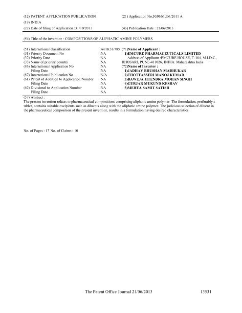 Part-I - Controller General of Patents Designs and Trademarks