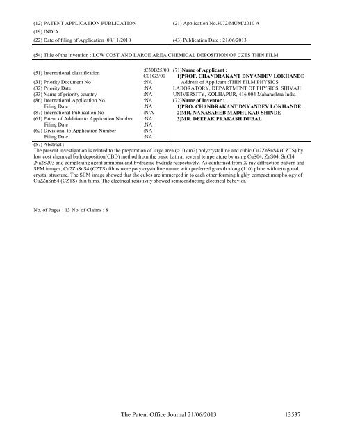 Part-I - Controller General of Patents Designs and Trademarks