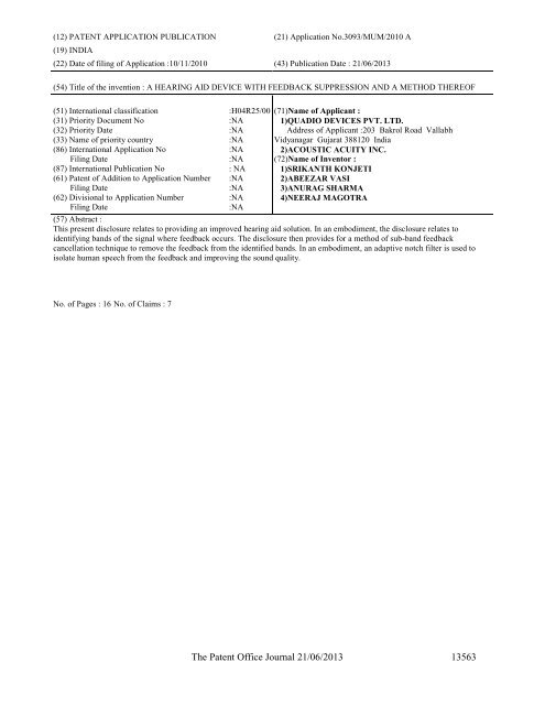 Part-I - Controller General of Patents Designs and Trademarks