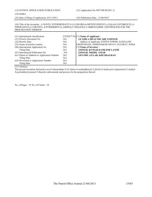 Part-I - Controller General of Patents Designs and Trademarks