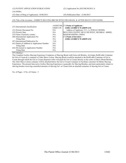 Part-I - Controller General of Patents Designs and Trademarks