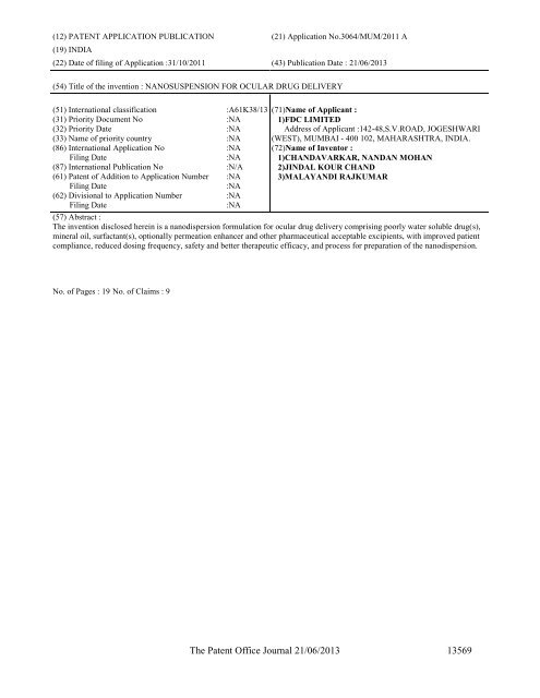 Part-I - Controller General of Patents Designs and Trademarks