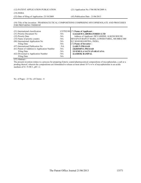 Part-I - Controller General of Patents Designs and Trademarks