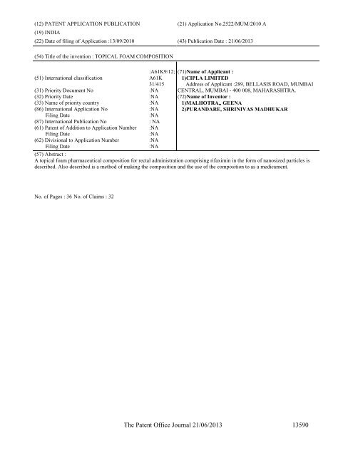 Part-I - Controller General of Patents Designs and Trademarks