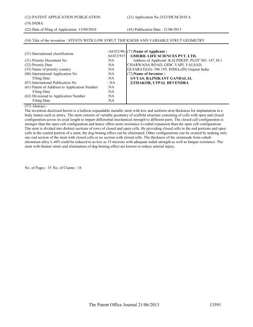 Part-I - Controller General of Patents Designs and Trademarks