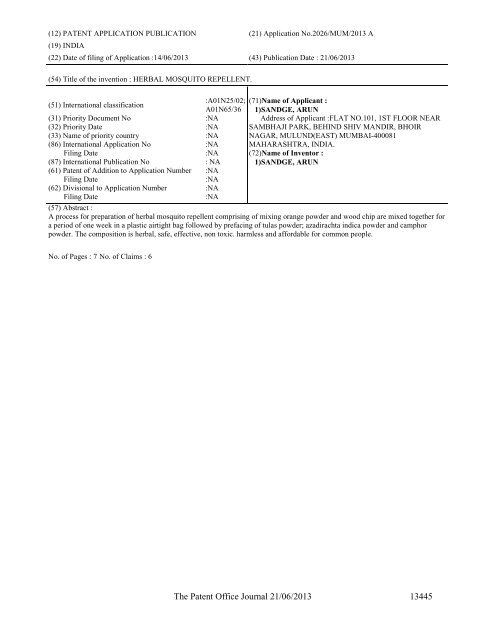 Part-I - Controller General of Patents Designs and Trademarks