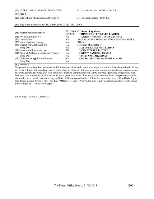 Part-I - Controller General of Patents Designs and Trademarks