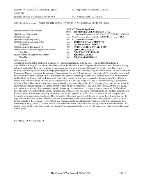 Part-I - Controller General of Patents Designs and Trademarks