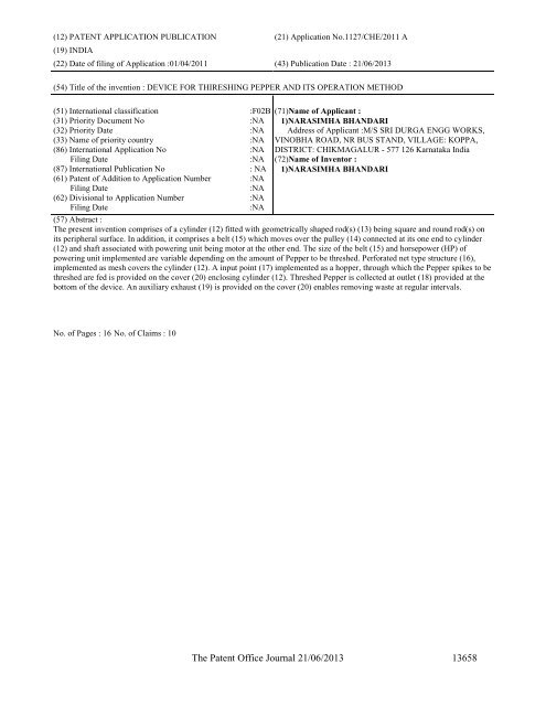 Part-I - Controller General of Patents Designs and Trademarks