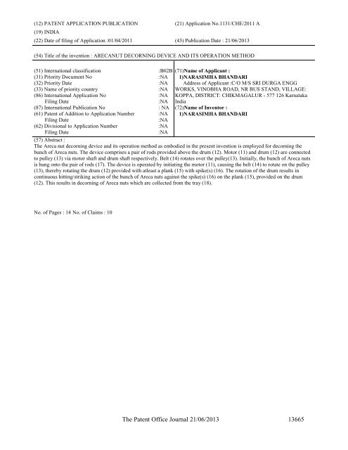 Part-I - Controller General of Patents Designs and Trademarks