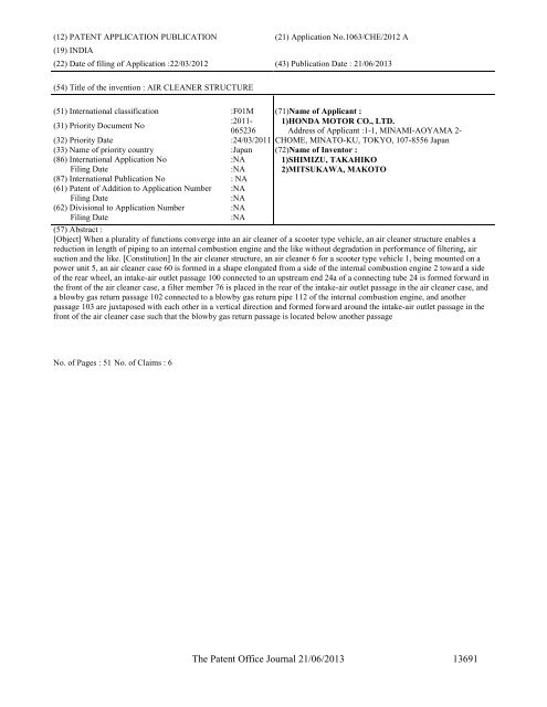 Part-I - Controller General of Patents Designs and Trademarks