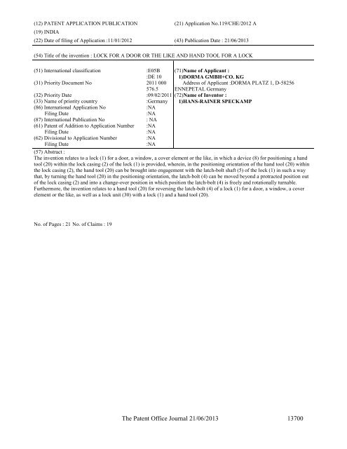 Part-I - Controller General of Patents Designs and Trademarks