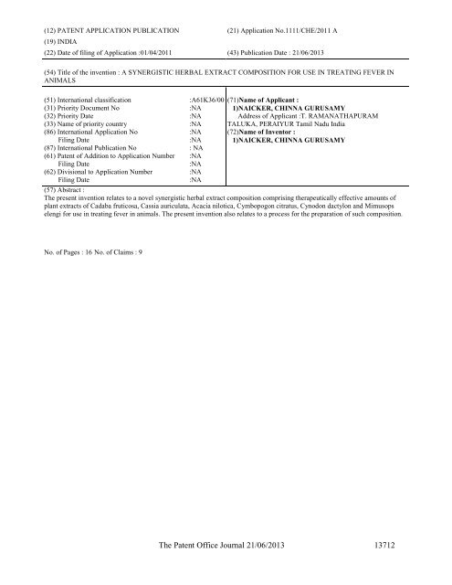 Part-I - Controller General of Patents Designs and Trademarks