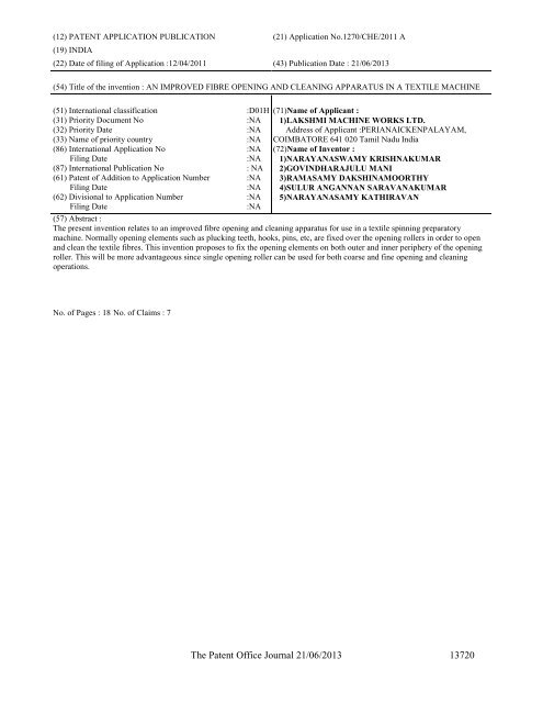 Part-I - Controller General of Patents Designs and Trademarks