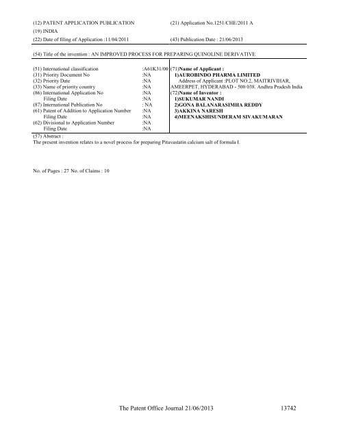 Part-I - Controller General of Patents Designs and Trademarks