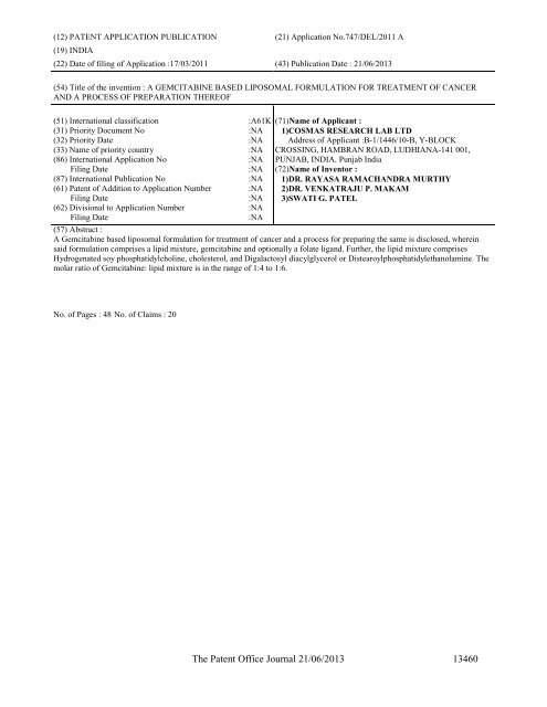 Part-I - Controller General of Patents Designs and Trademarks