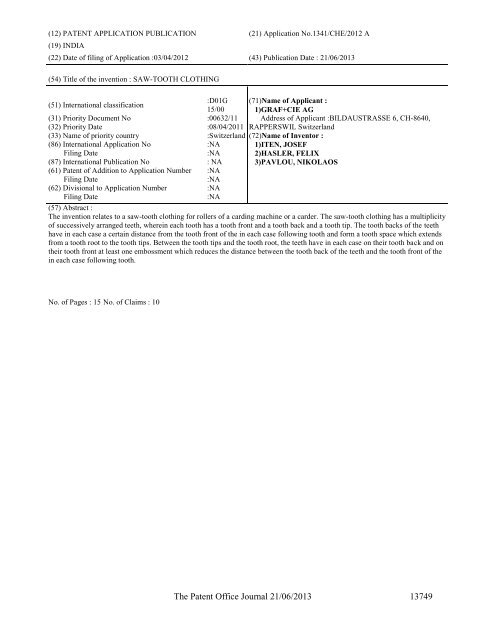 Part-I - Controller General of Patents Designs and Trademarks