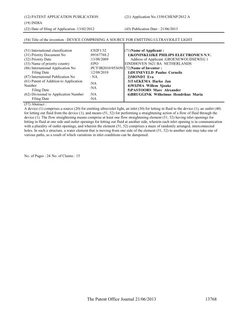 Part-I - Controller General of Patents Designs and Trademarks