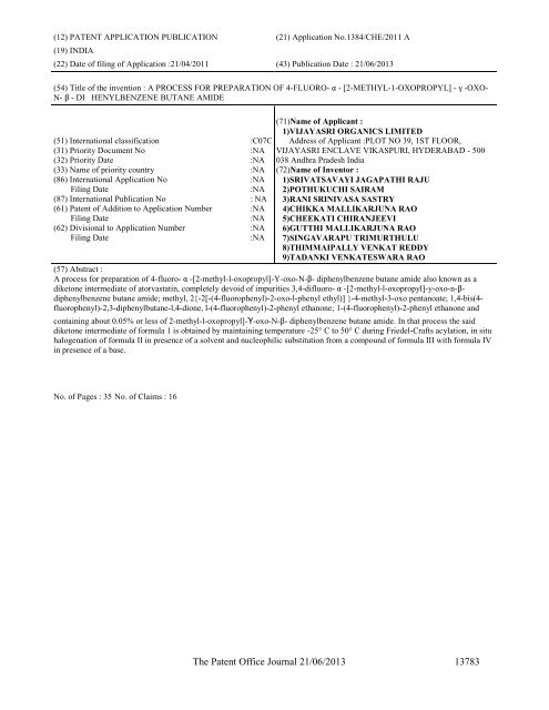 Part-I - Controller General of Patents Designs and Trademarks