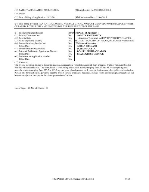 Part-I - Controller General of Patents Designs and Trademarks