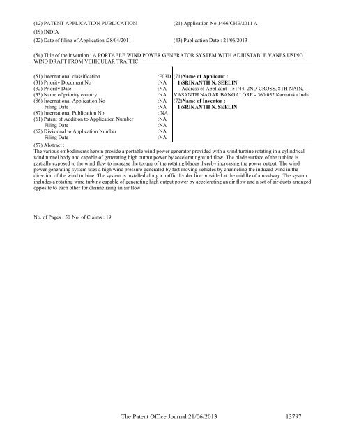 Part-I - Controller General of Patents Designs and Trademarks