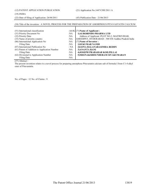 Part-I - Controller General of Patents Designs and Trademarks