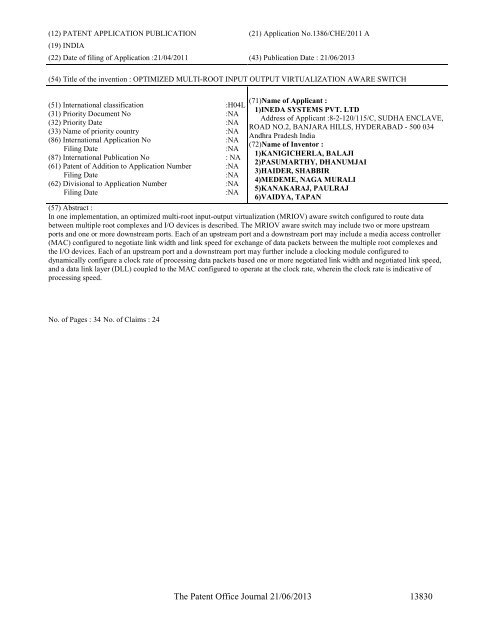 Part-I - Controller General of Patents Designs and Trademarks