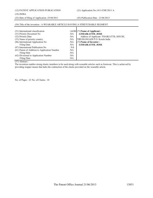 Part-I - Controller General of Patents Designs and Trademarks