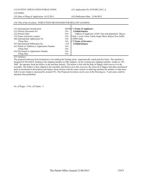 Part-I - Controller General of Patents Designs and Trademarks