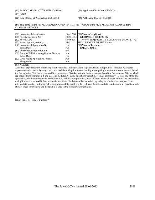 Part-I - Controller General of Patents Designs and Trademarks