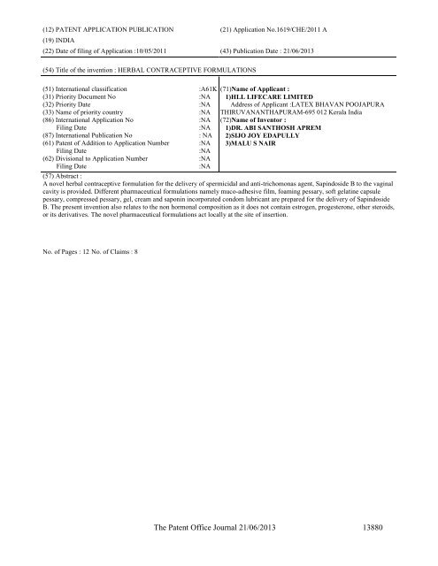 Part-I - Controller General of Patents Designs and Trademarks