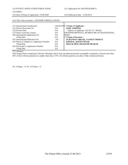 Part-I - Controller General of Patents Designs and Trademarks