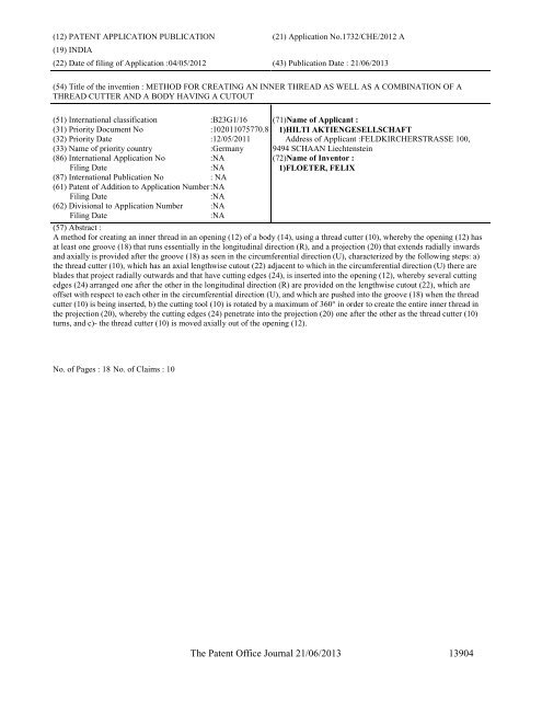 Part-I - Controller General of Patents Designs and Trademarks