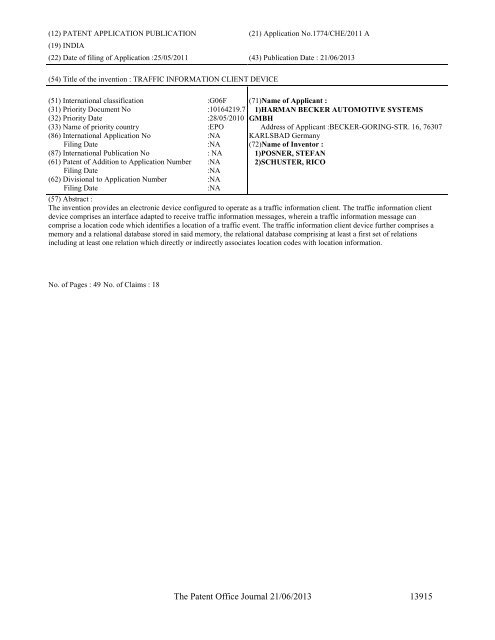 Part-I - Controller General of Patents Designs and Trademarks