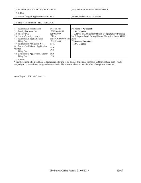 Part-I - Controller General of Patents Designs and Trademarks