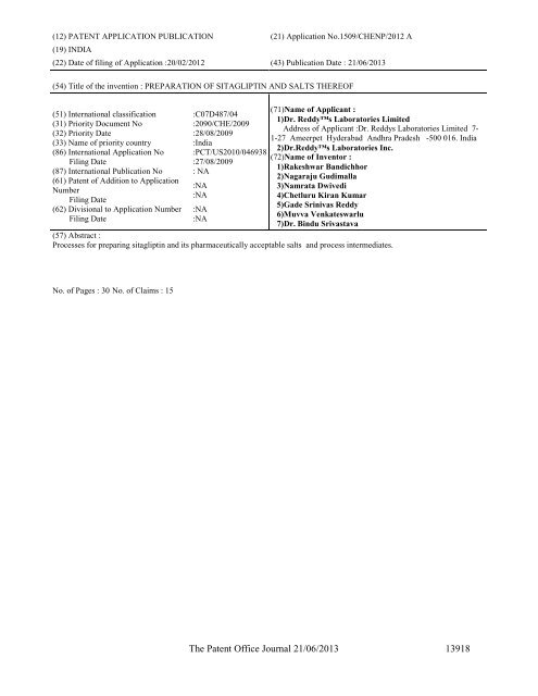 Part-I - Controller General of Patents Designs and Trademarks