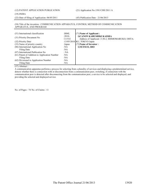 Part-I - Controller General of Patents Designs and Trademarks