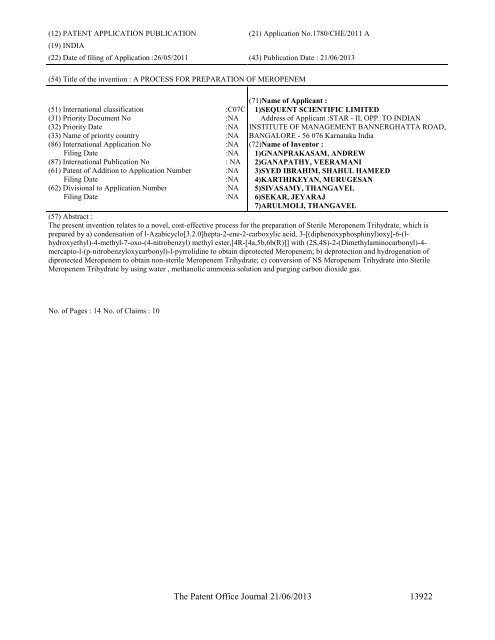 Part-I - Controller General of Patents Designs and Trademarks