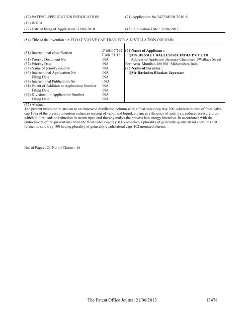 Part-I - Controller General of Patents Designs and Trademarks