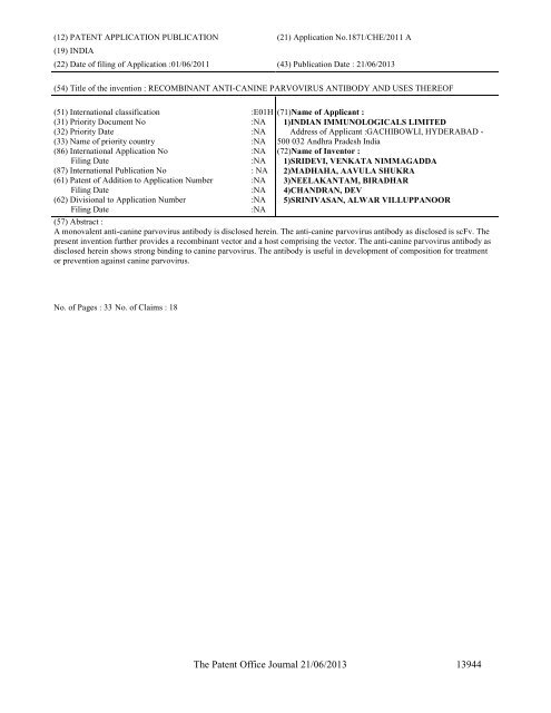 Part-I - Controller General of Patents Designs and Trademarks